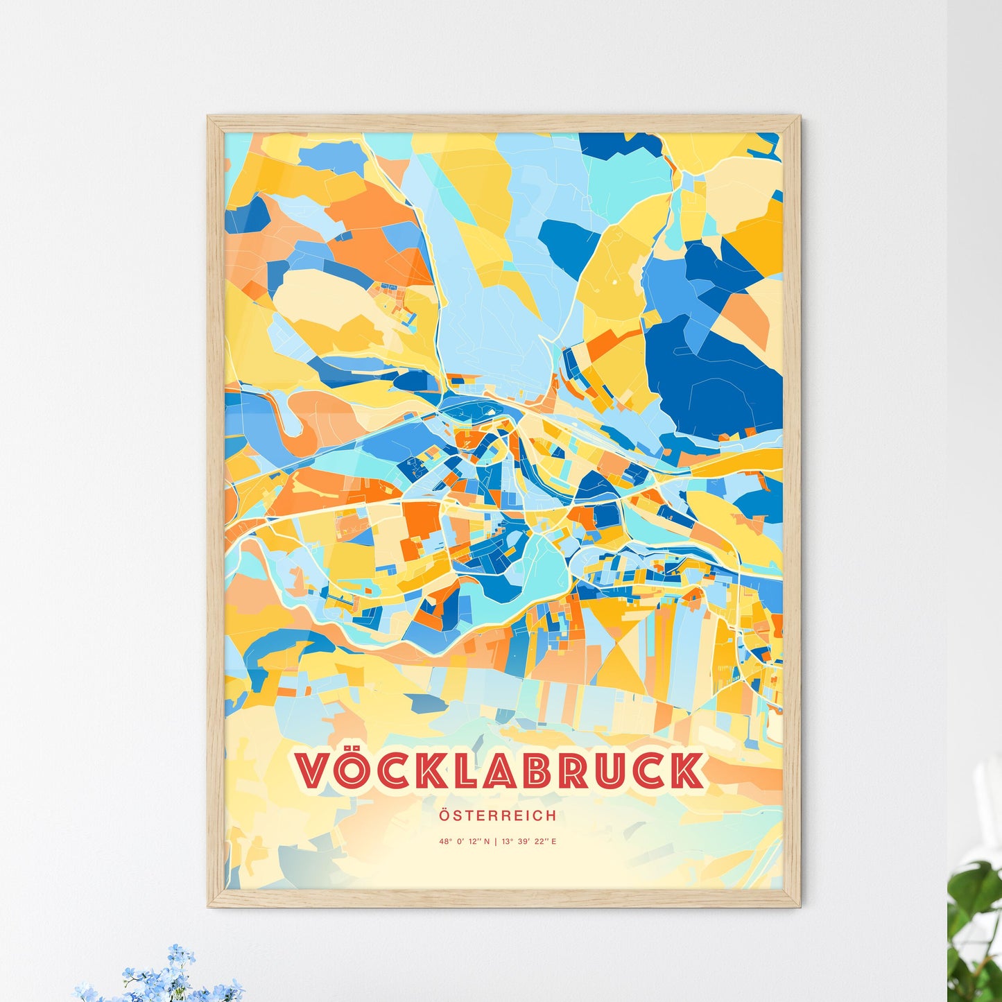 Colorful VÖCKLABRUCK AUSTRIA Fine Art Map Blue Orange