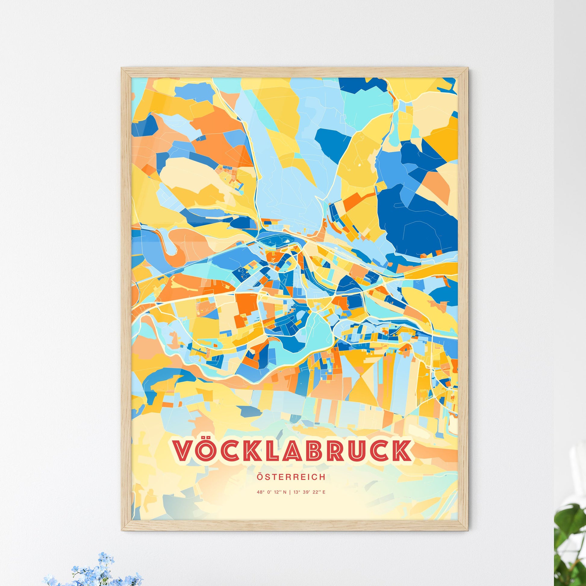 Colorful VÖCKLABRUCK AUSTRIA Fine Art Map Blue Orange