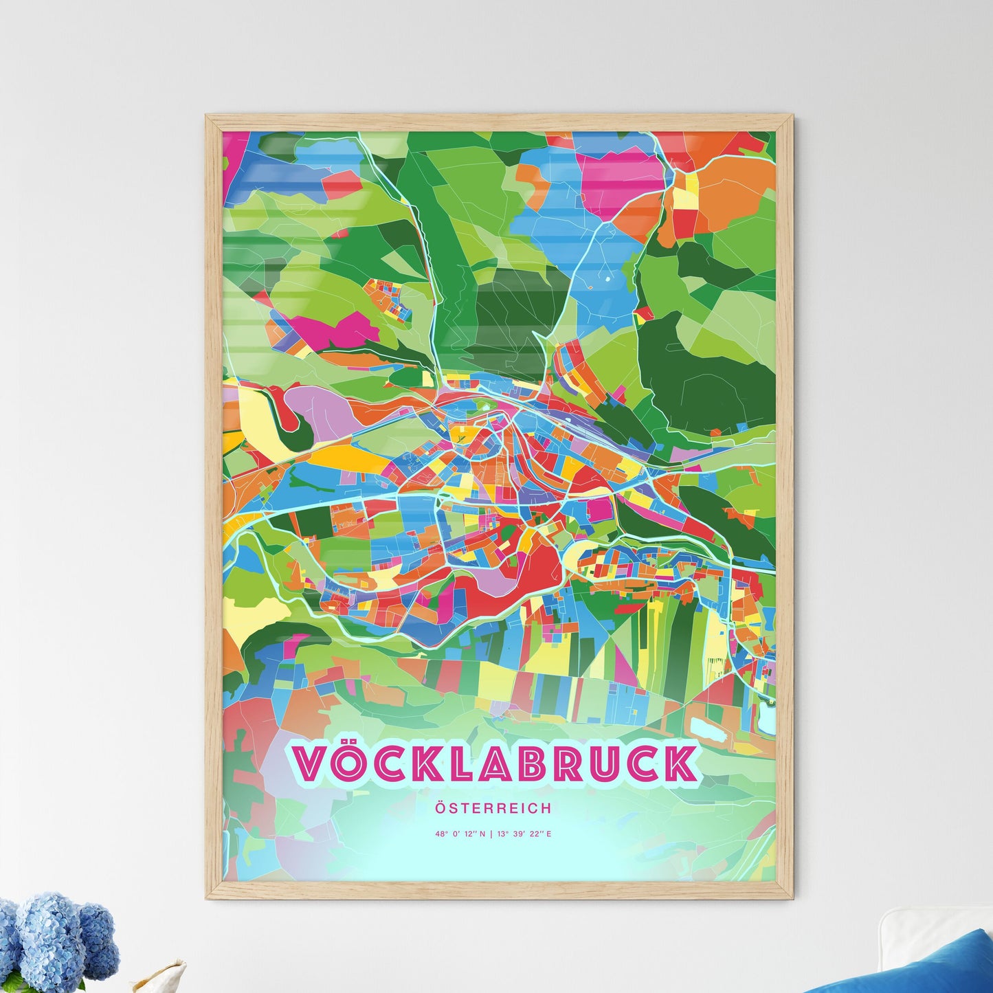 Colorful VÖCKLABRUCK AUSTRIA Fine Art Map Crazy Colors