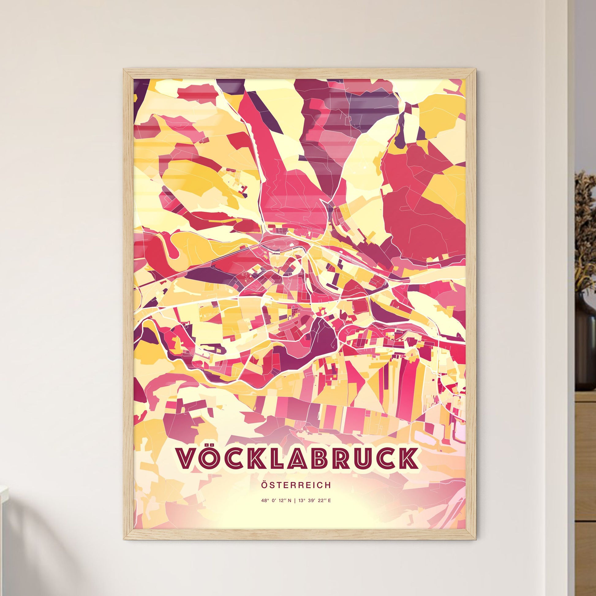 Colorful VÖCKLABRUCK AUSTRIA Fine Art Map Hot Red