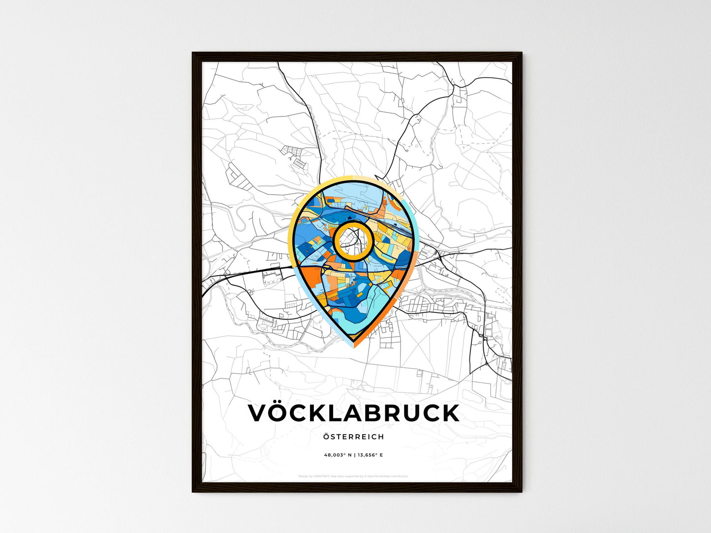Vöcklabruck Austria wedding art map with pointer icon