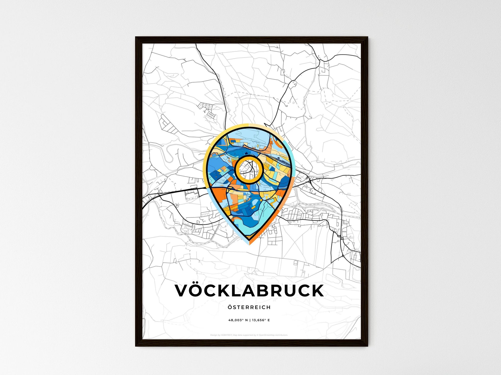 Vöcklabruck Austria wedding art map with pointer icon