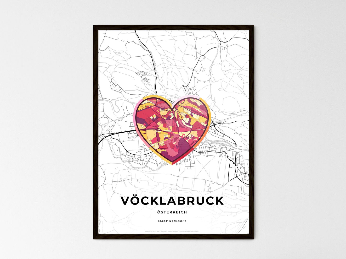 Vöcklabruck Austria wedding art map with heart icon