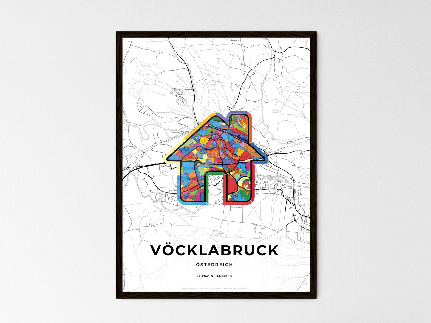 Vöcklabruck Austria wedding art map with home icon