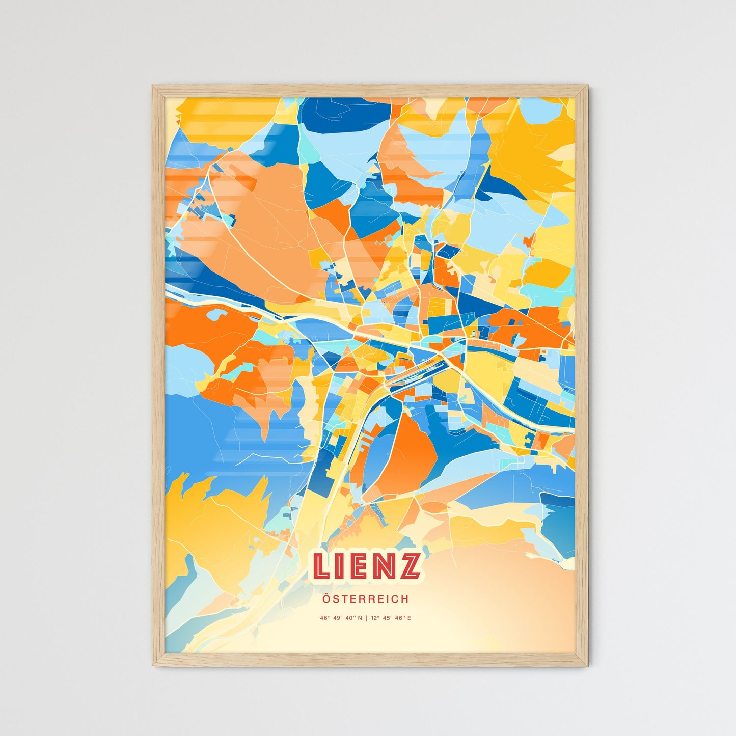 Colorful LIENZ AUSTRIA Fine Art Map Blue Orange