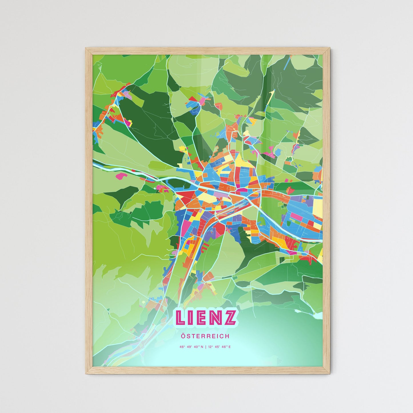 Colorful LIENZ AUSTRIA Fine Art Map Crazy Colors