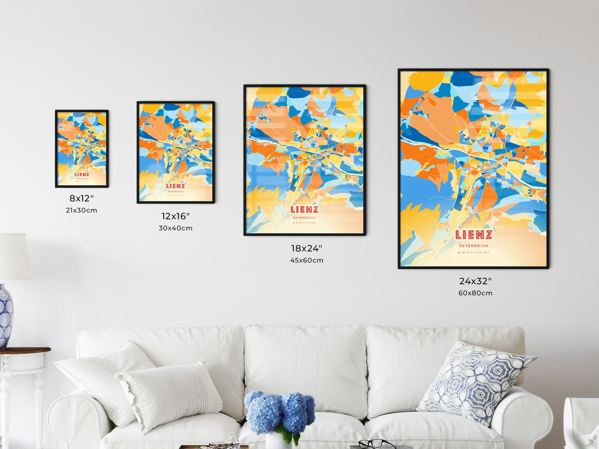 Colorful LIENZ AUSTRIA Fine Art Map Blue Orange