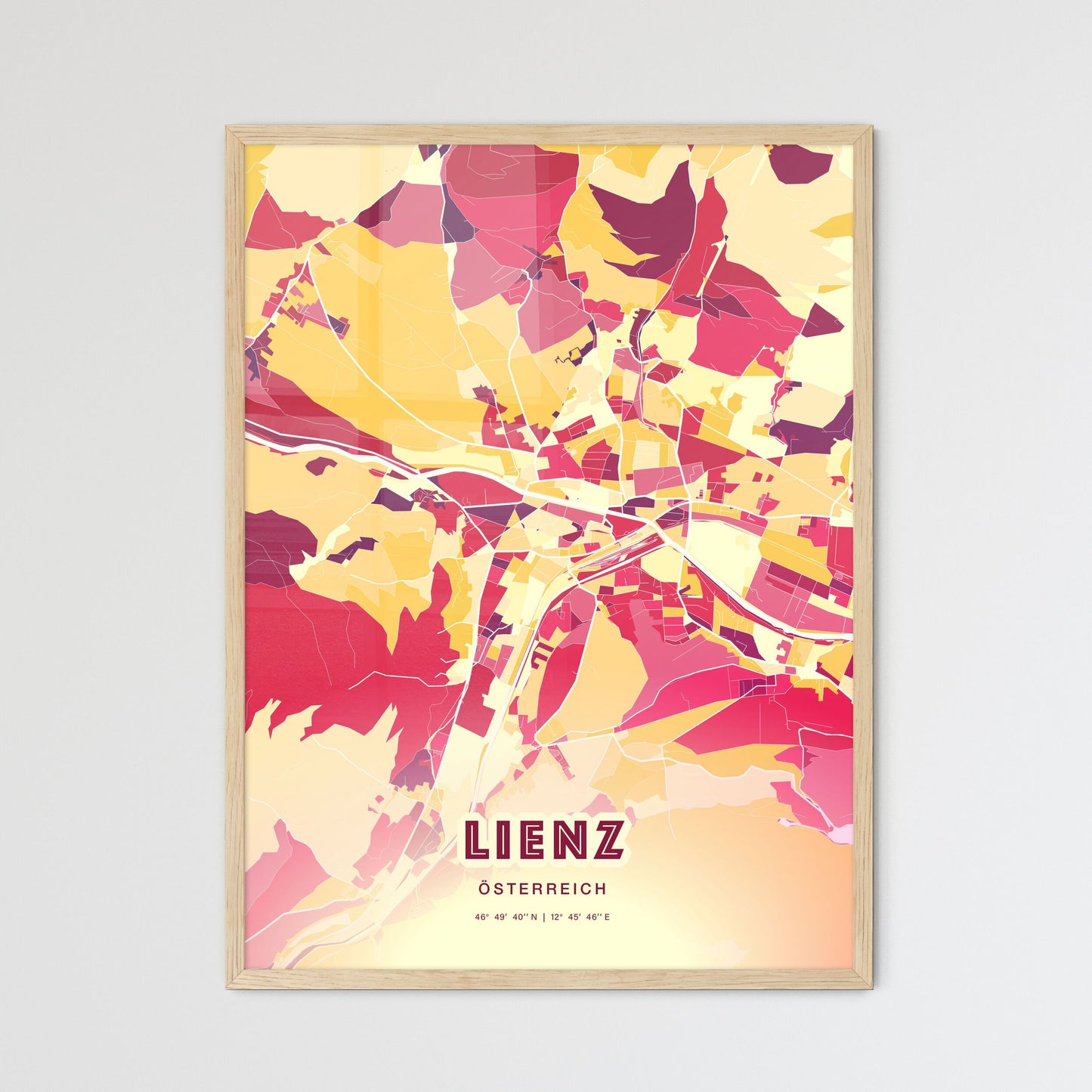 Colorful LIENZ AUSTRIA Fine Art Map Hot Red