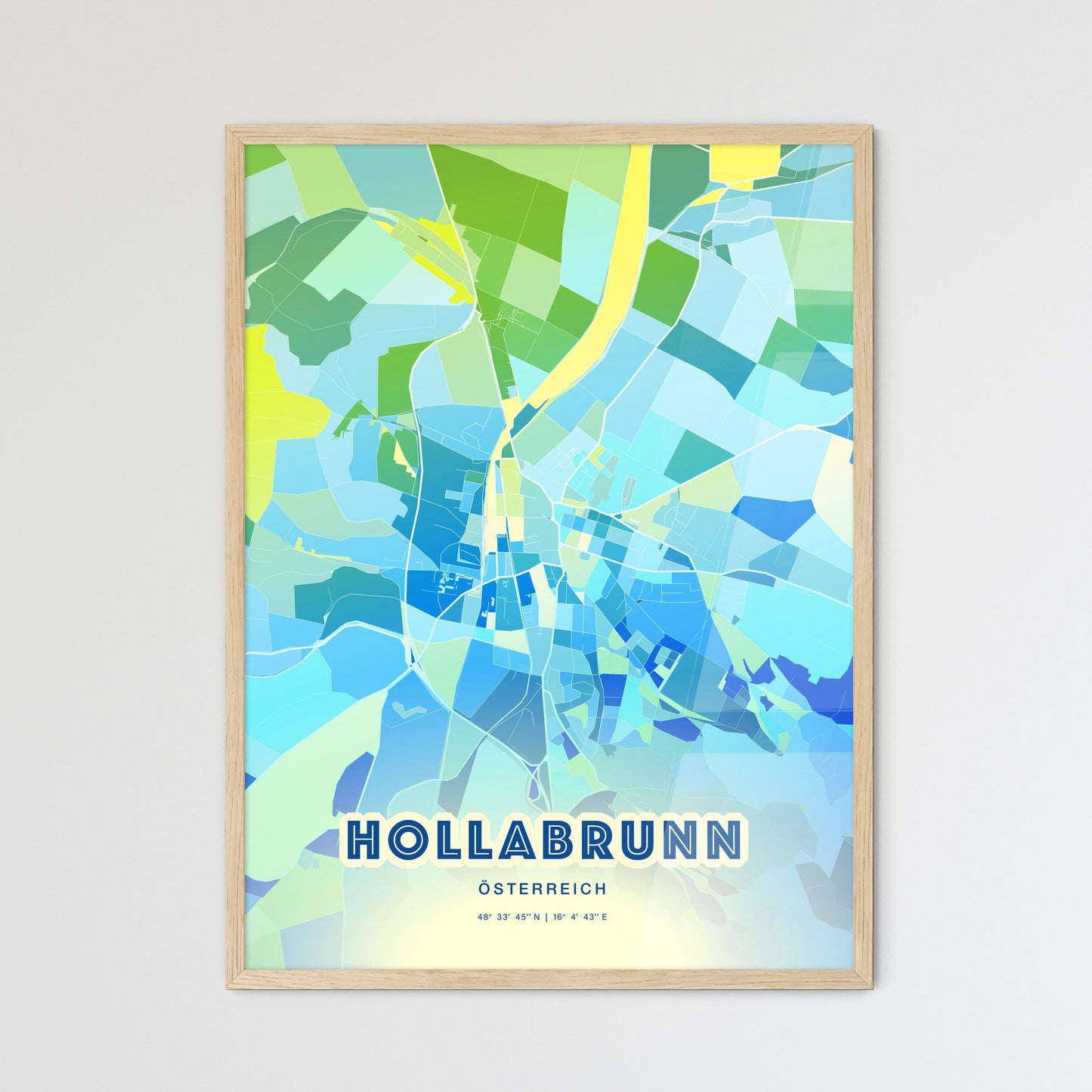 Colorful HOLLABRUNN AUSTRIA Fine Art Map Cool Blue