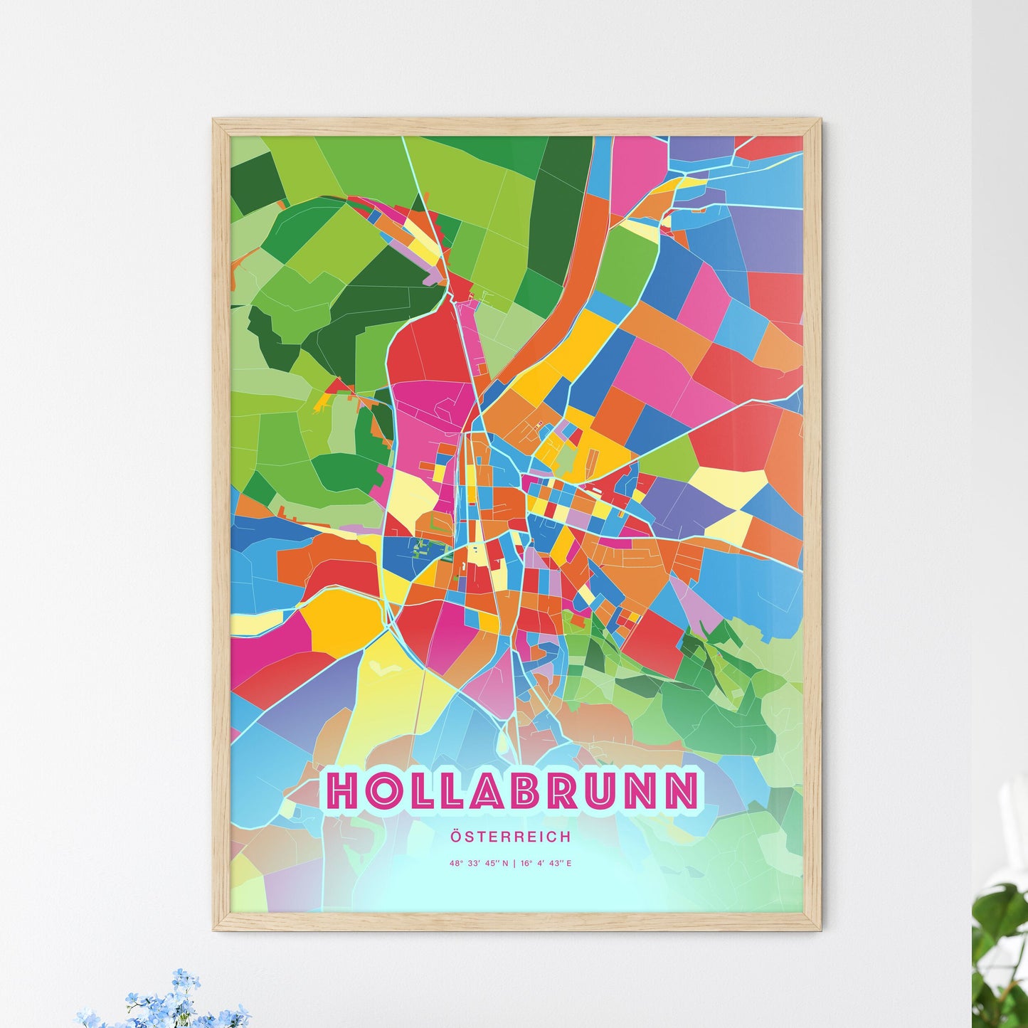 Colorful HOLLABRUNN AUSTRIA Fine Art Map Crazy Colors