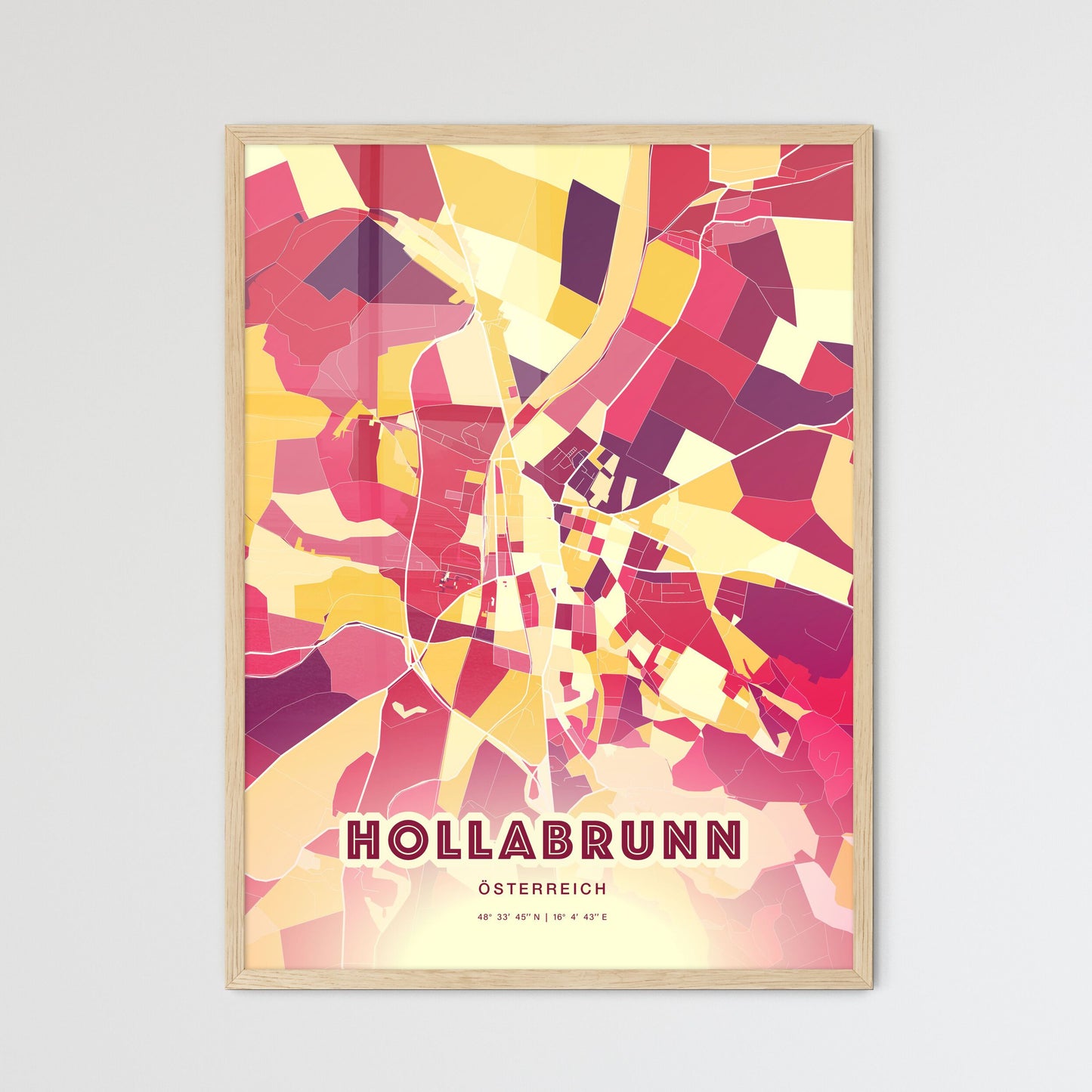 Colorful HOLLABRUNN AUSTRIA Fine Art Map Hot Red