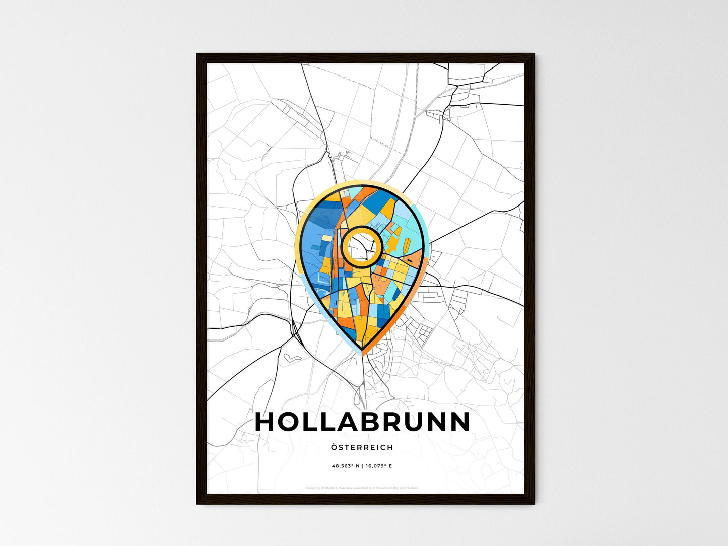 Hollabrunn Austria wedding art map with pointer icon