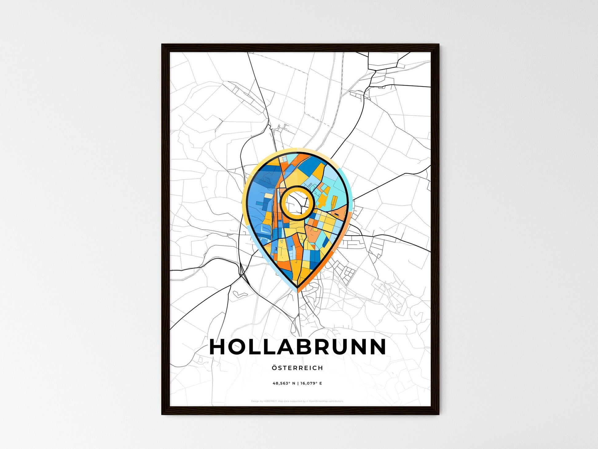 Hollabrunn Austria wedding art map with pointer icon