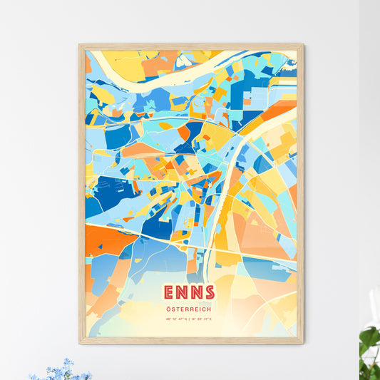 Colorful ENNS AUSTRIA Fine Art Map Blue Orange