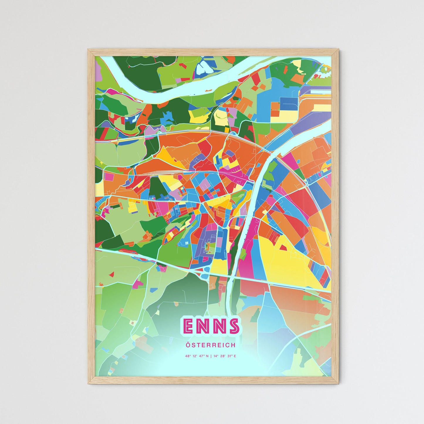Colorful ENNS AUSTRIA Fine Art Map Crazy Colors