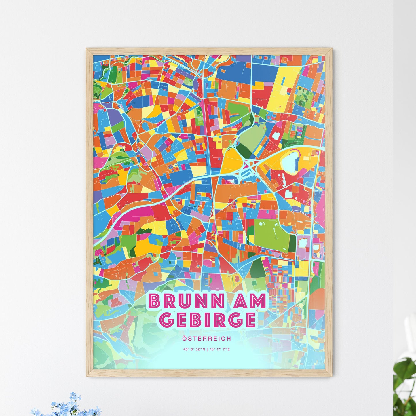 Colorful BRUNN AM GEBIRGE AUSTRIA Fine Art Map Crazy Colors