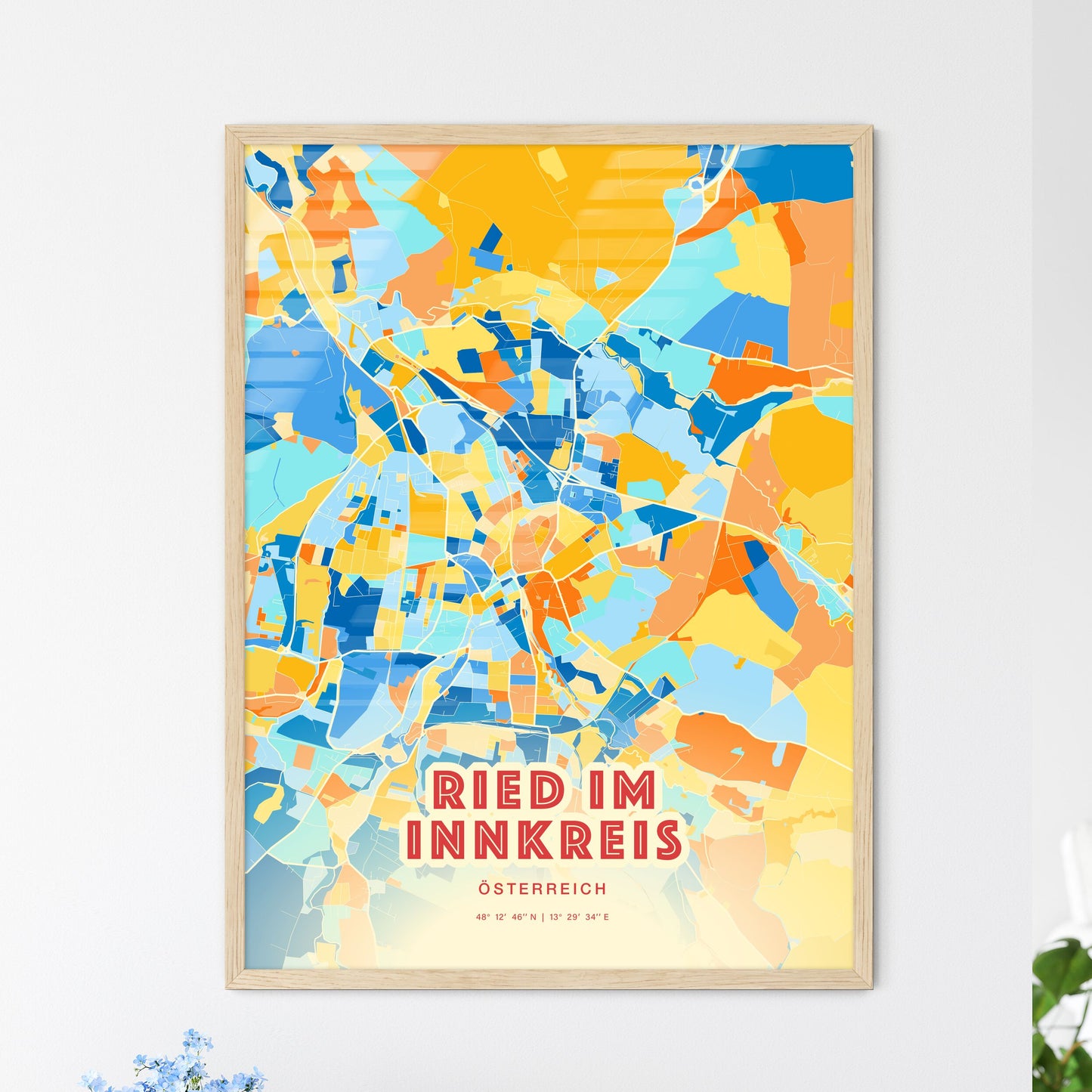 Colorful RIED IM INNKREIS AUSTRIA Fine Art Map Blue Orange
