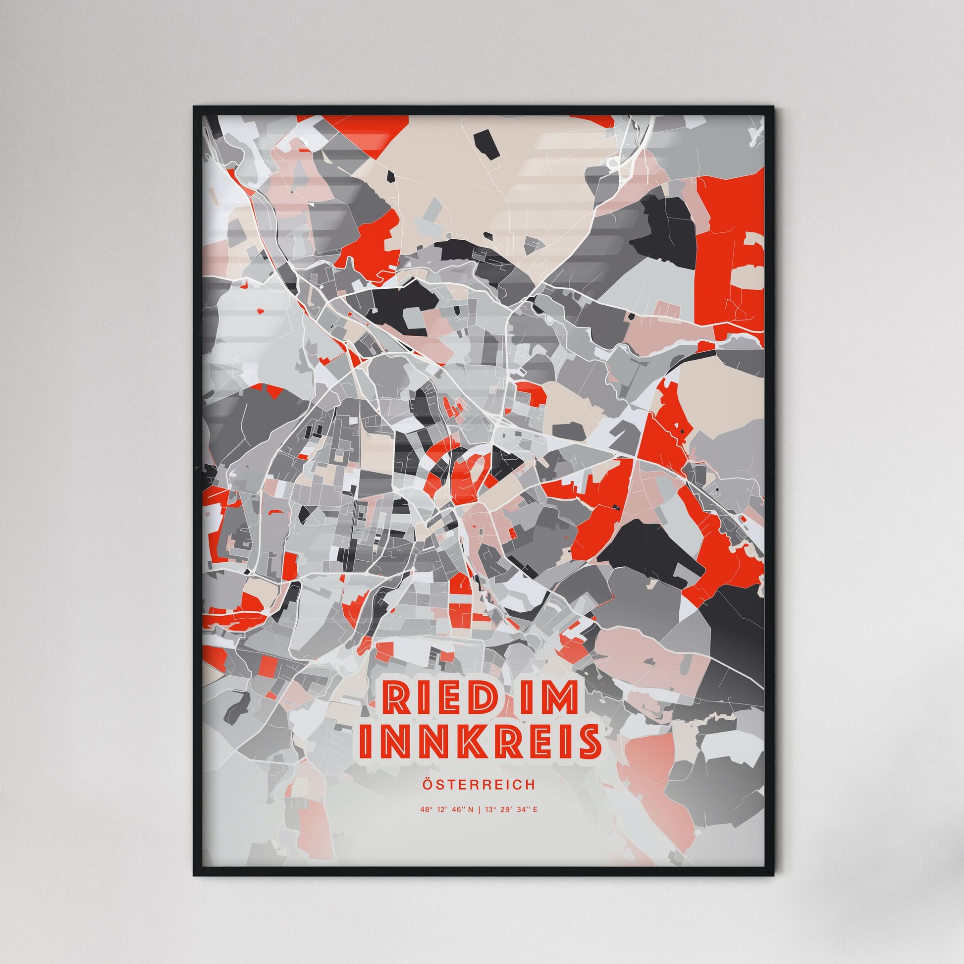 Colorful RIED IM INNKREIS AUSTRIA Fine Art Map Modern