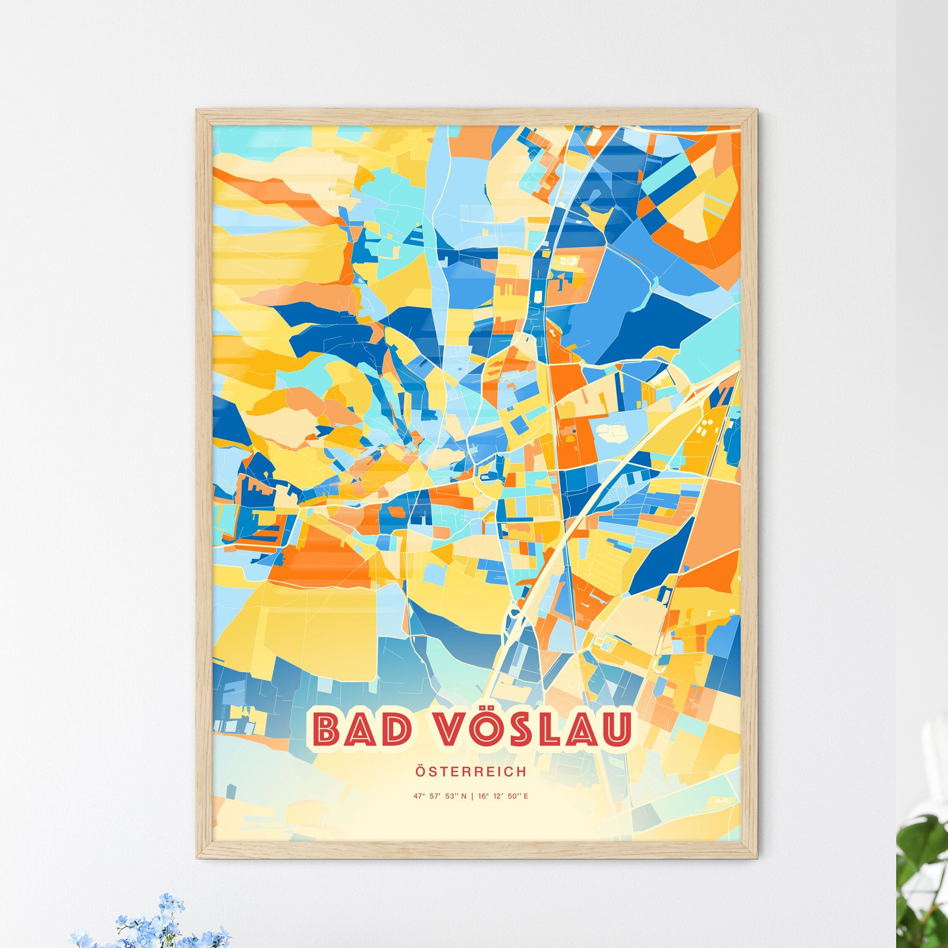 Colorful BAD VÖSLAU AUSTRIA Fine Art Map Blue Orange