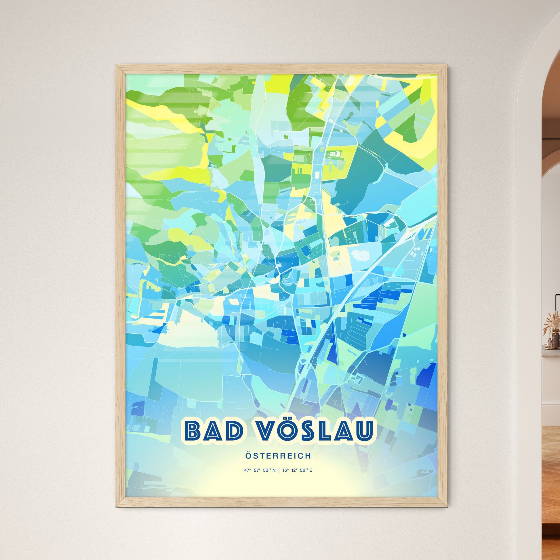 Colorful BAD VÖSLAU AUSTRIA Fine Art Map Cool Blue