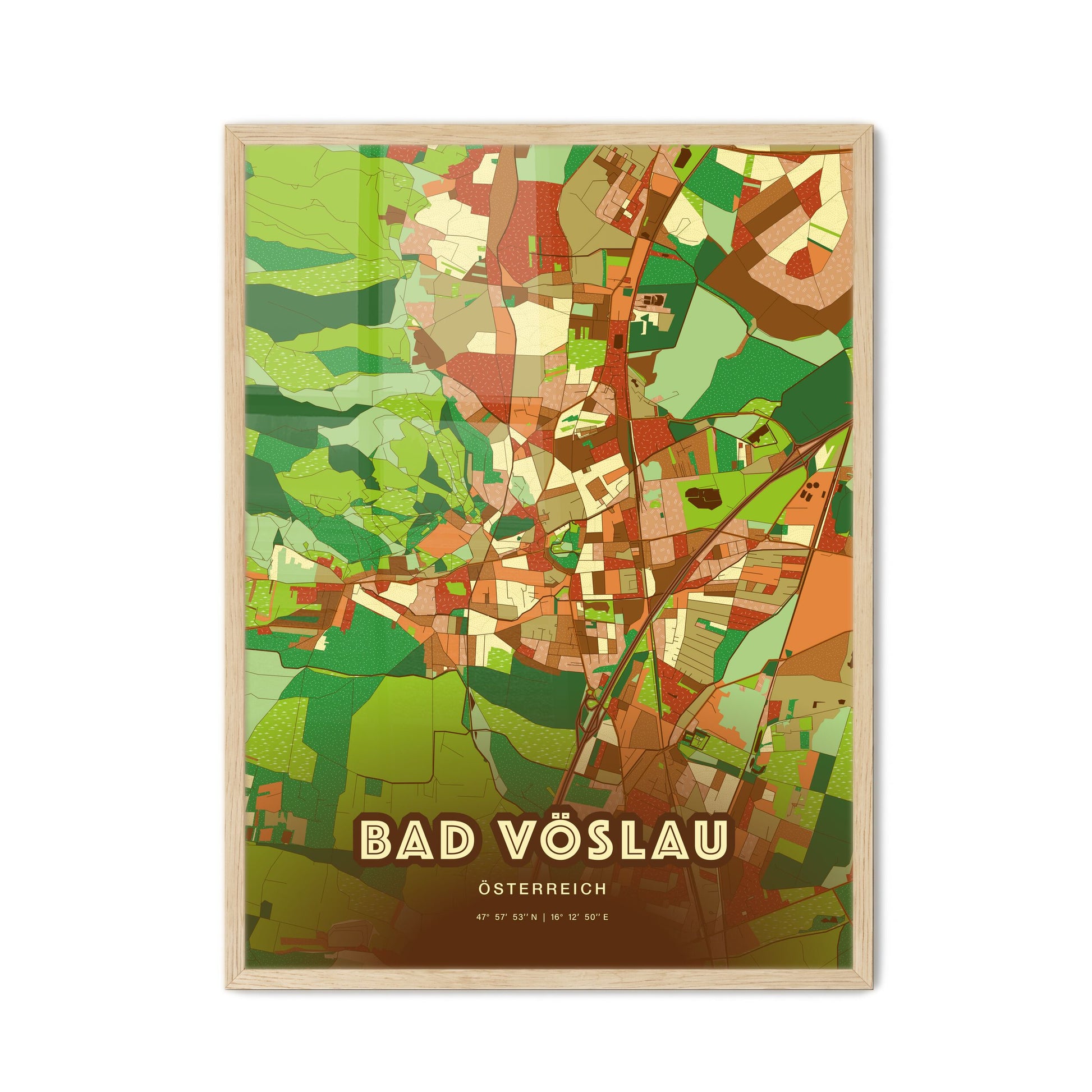 Colorful BAD VÖSLAU AUSTRIA Fine Art Map Farmhouse