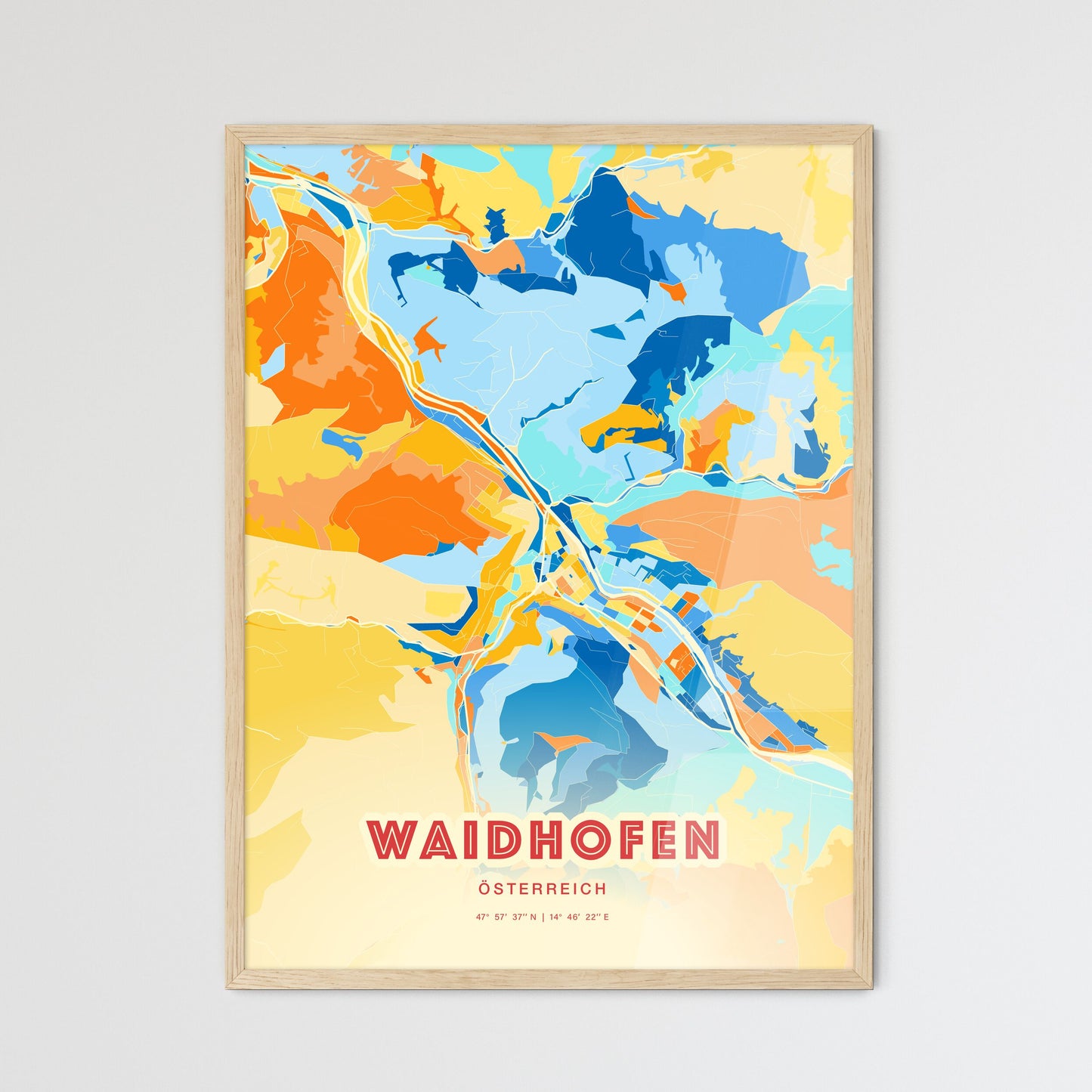 Colorful WAIDHOFEN AUSTRIA Fine Art Map Blue Orange