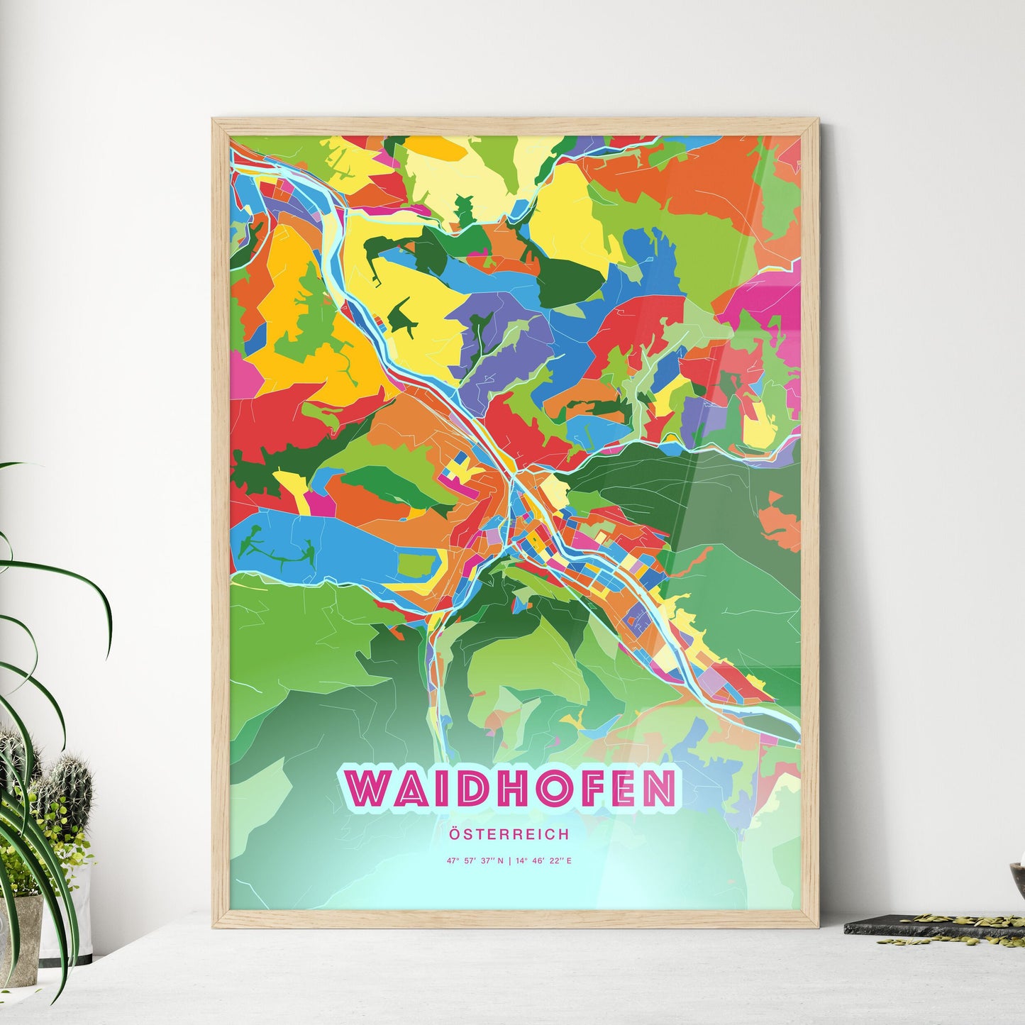 Colorful WAIDHOFEN AUSTRIA Fine Art Map Crazy Colors