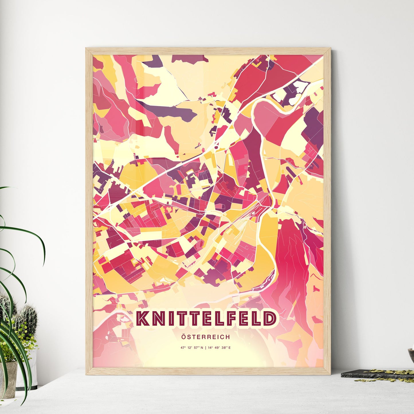 Colorful KNITTELFELD AUSTRIA Fine Art Map Hot Red