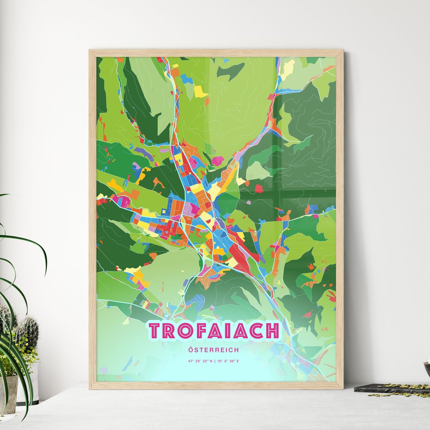 Colorful TROFAIACH AUSTRIA Fine Art Map Crazy Colors