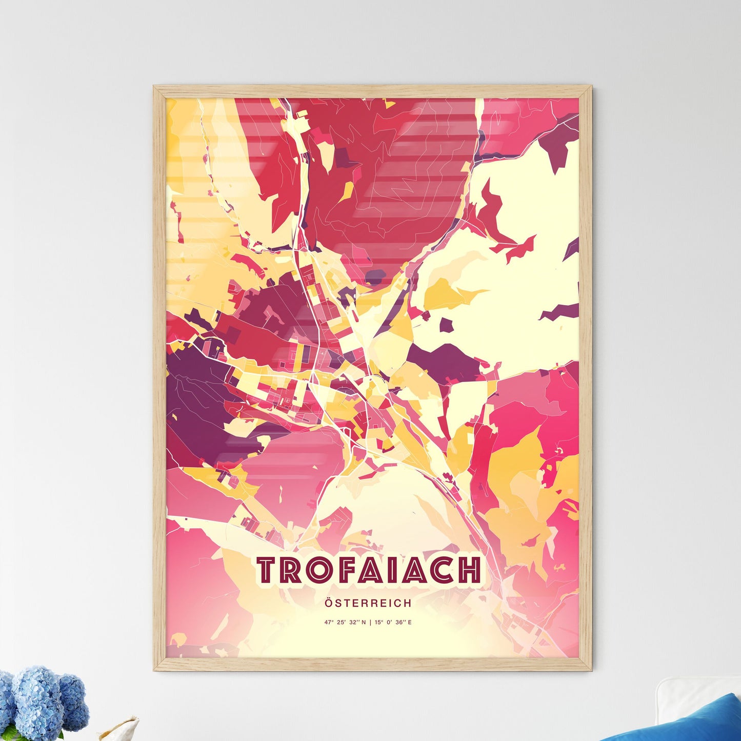 Colorful TROFAIACH AUSTRIA Fine Art Map Hot Red