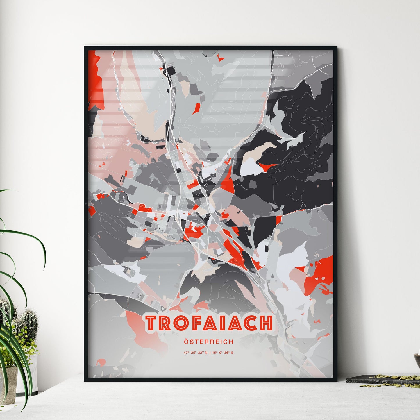 Colorful TROFAIACH AUSTRIA Fine Art Map Modern