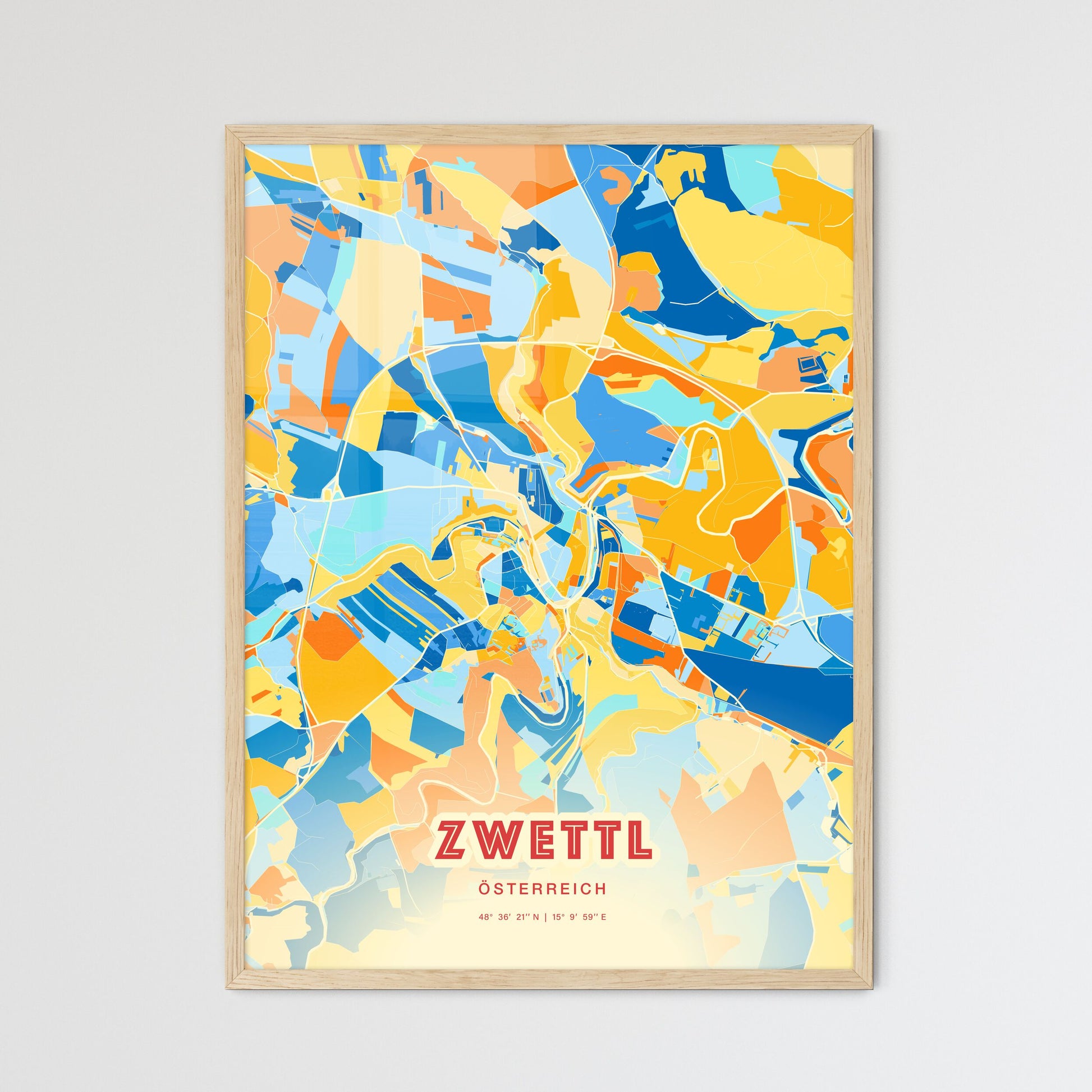 Colorful ZWETTL AUSTRIA Fine Art Map Blue Orange