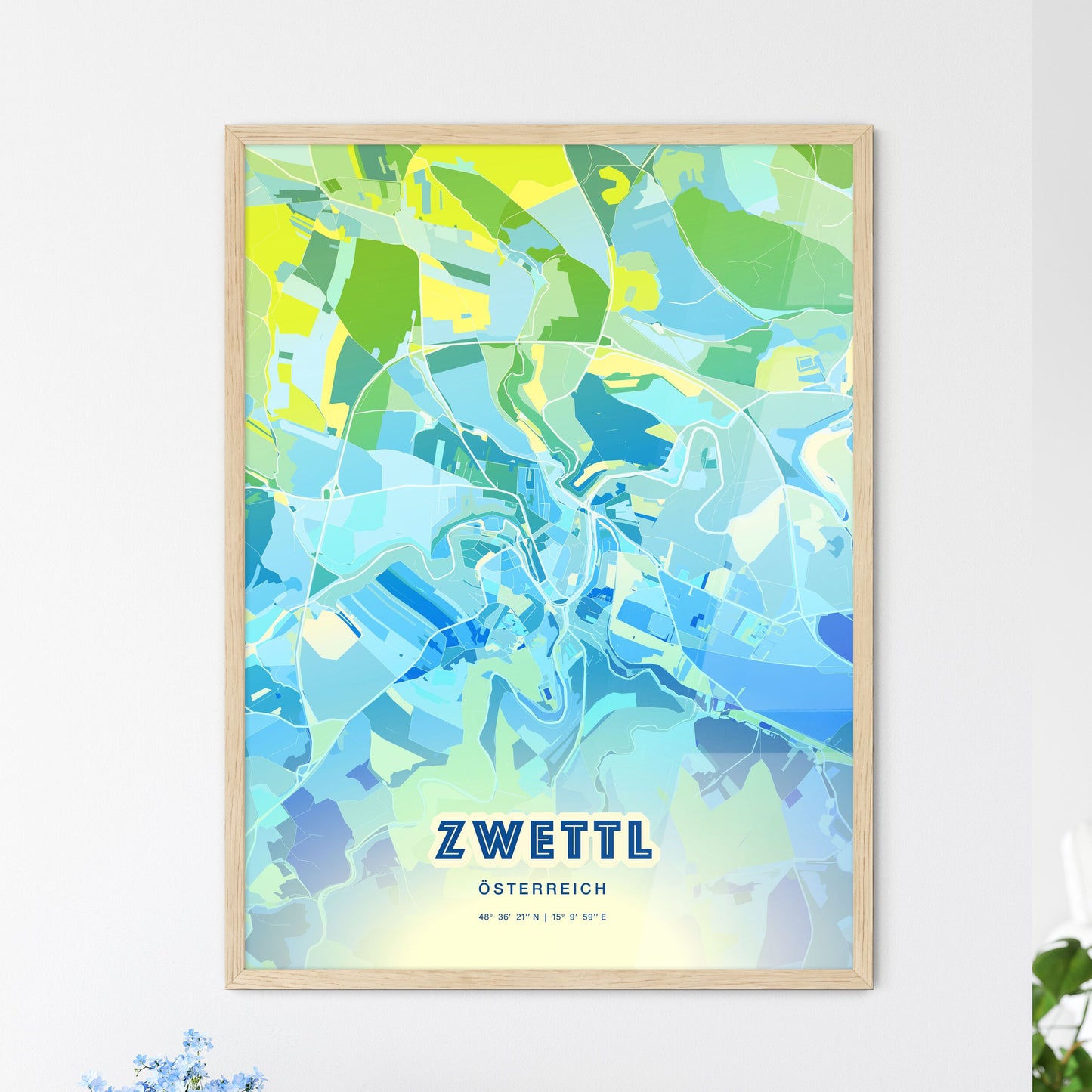 Colorful ZWETTL AUSTRIA Fine Art Map Cool Blue