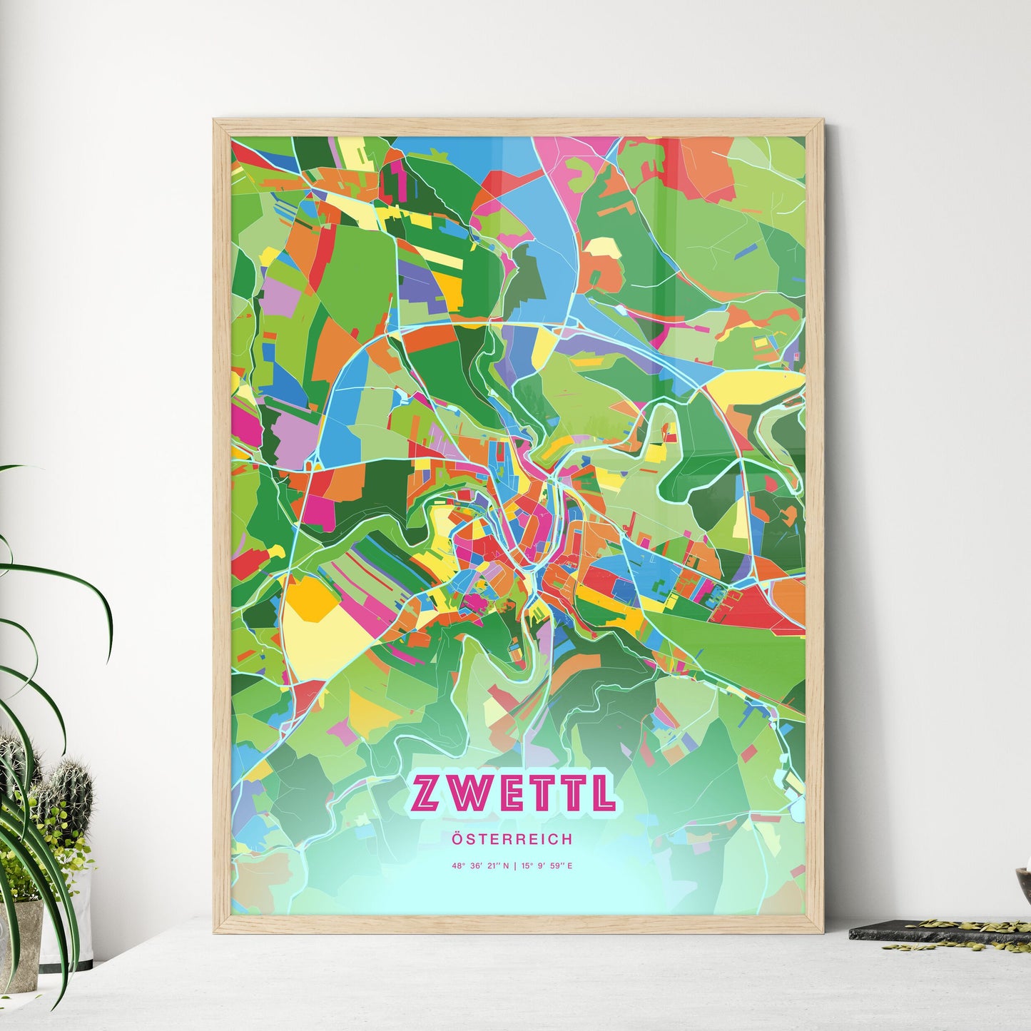 Colorful ZWETTL AUSTRIA Fine Art Map Crazy Colors