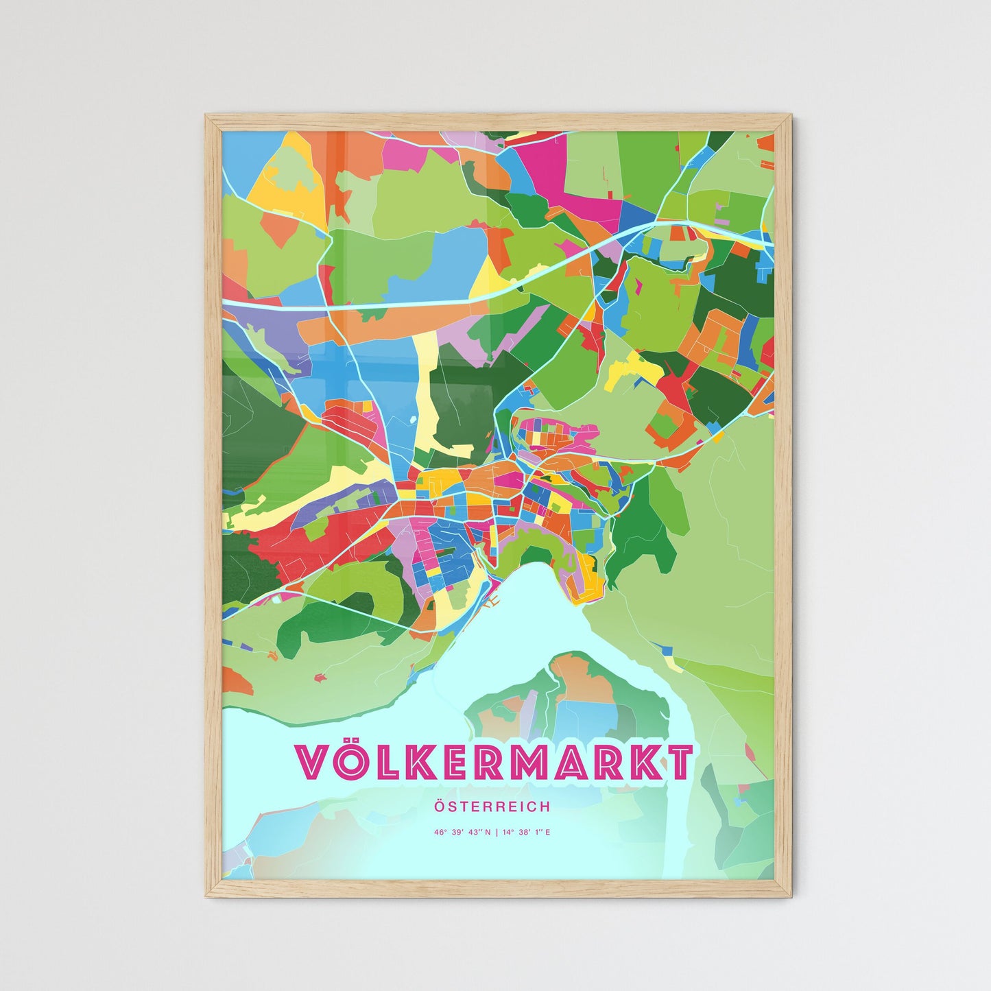 Colorful VÖLKERMARKT AUSTRIA Fine Art Map Crazy Colors