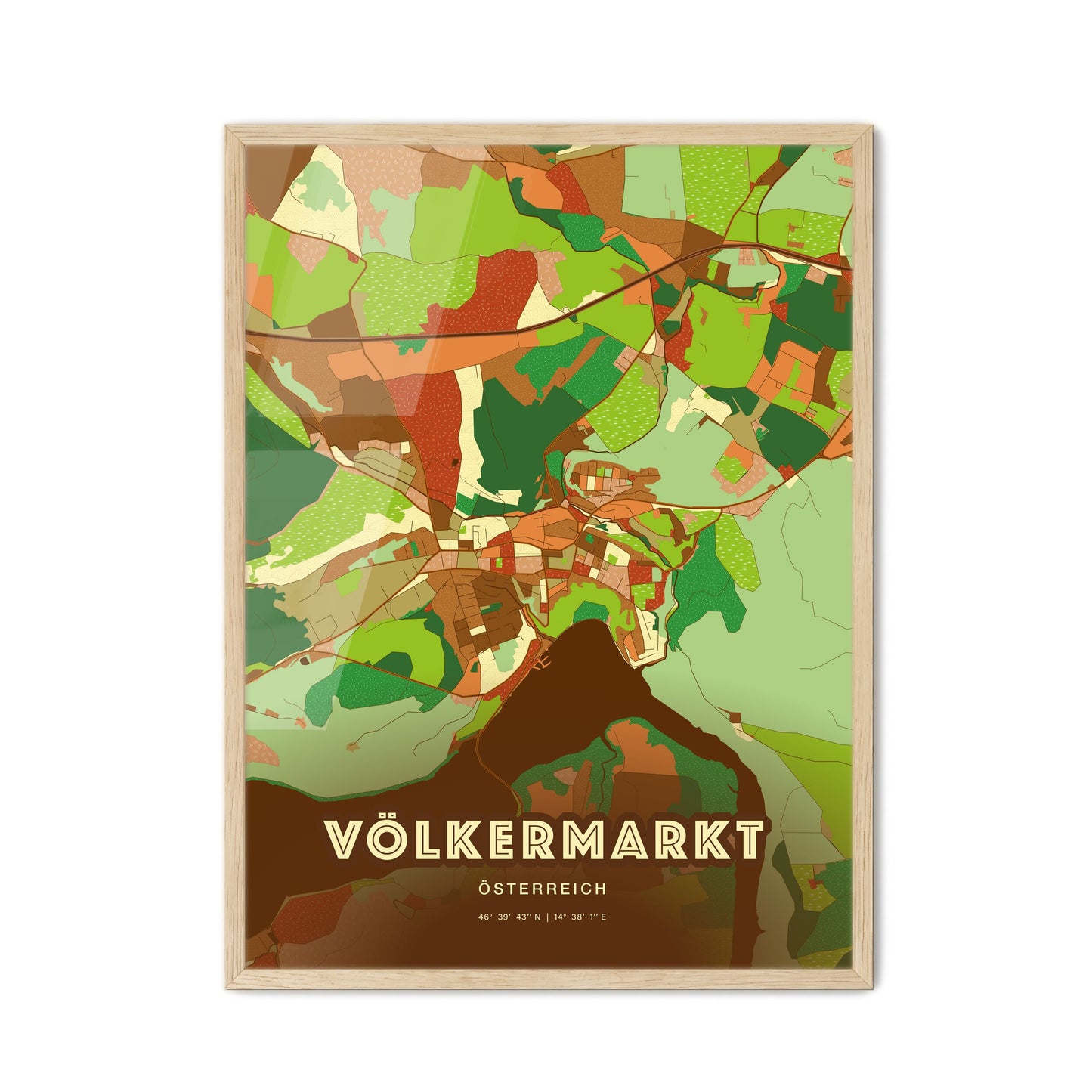 Colorful VÖLKERMARKT AUSTRIA Fine Art Map Farmhouse