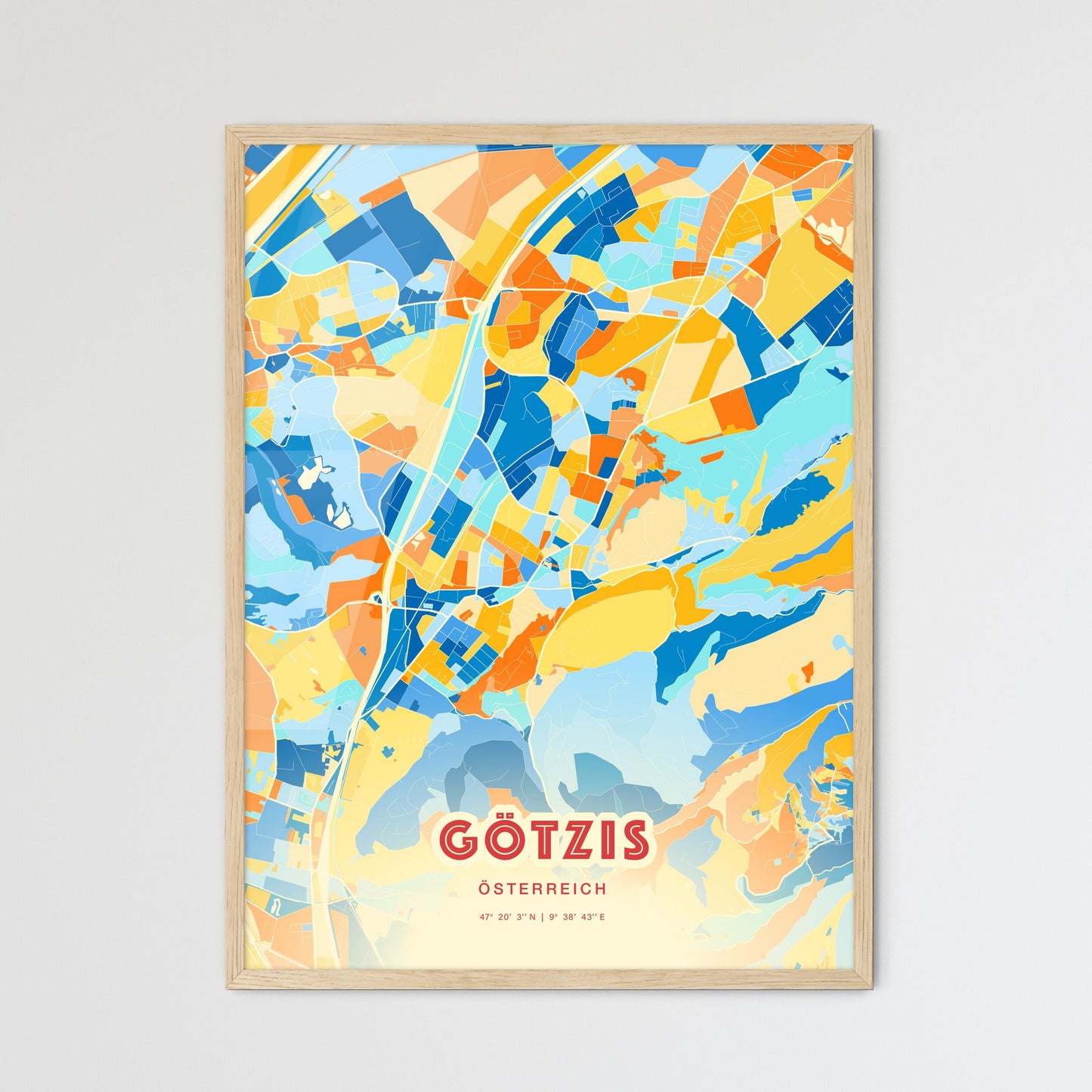 Colorful GÖTZIS AUSTRIA Fine Art Map Blue Orange