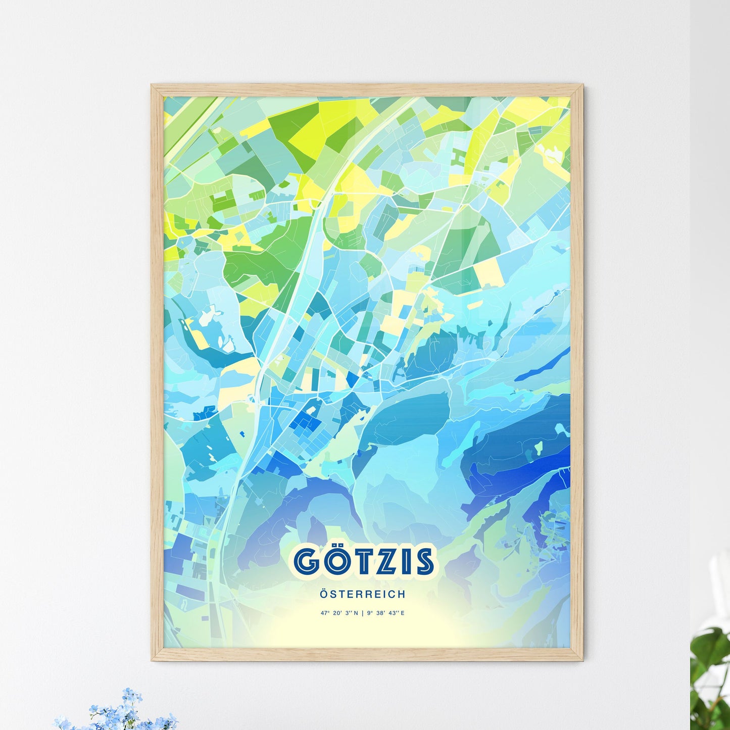 Colorful GÖTZIS AUSTRIA Fine Art Map Cool Blue