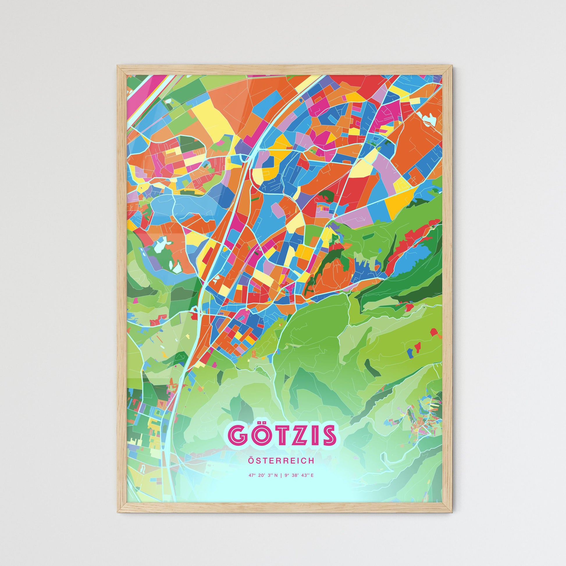 Colorful GÖTZIS AUSTRIA Fine Art Map Crazy Colors