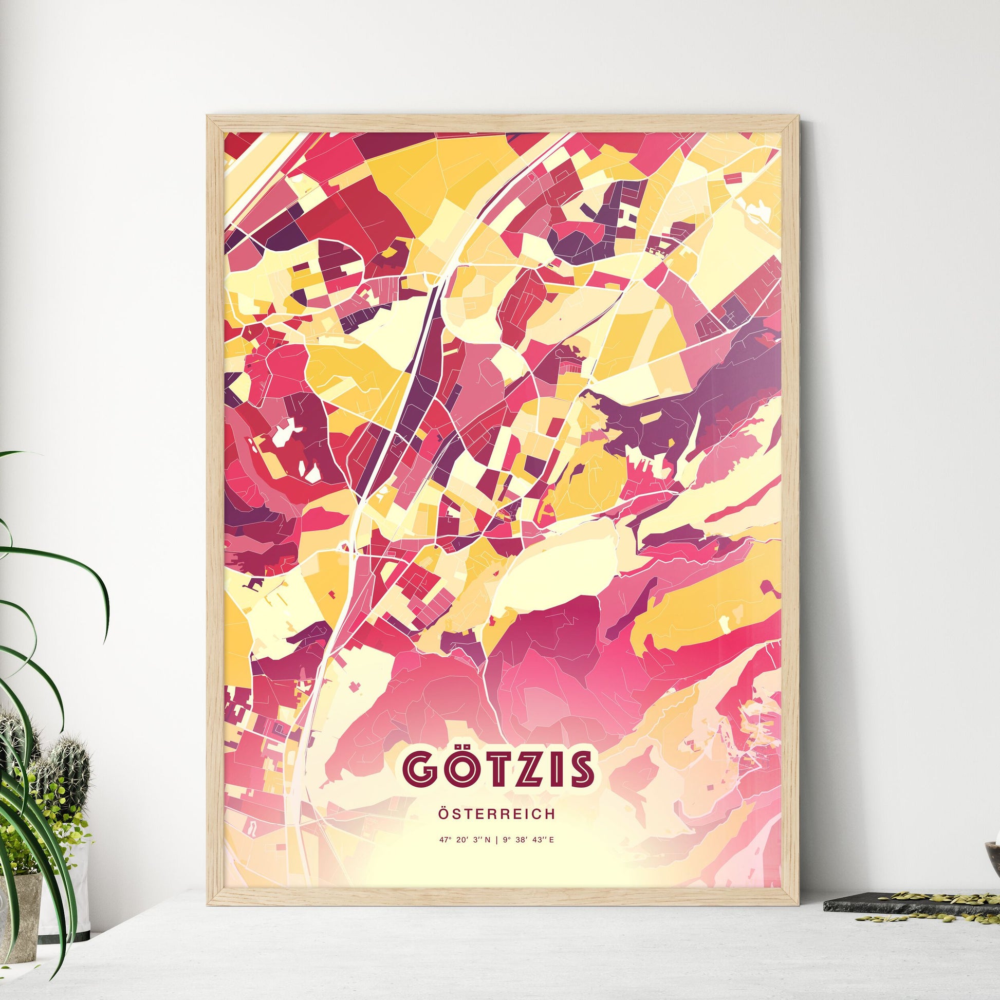 Colorful GÖTZIS AUSTRIA Fine Art Map Hot Red