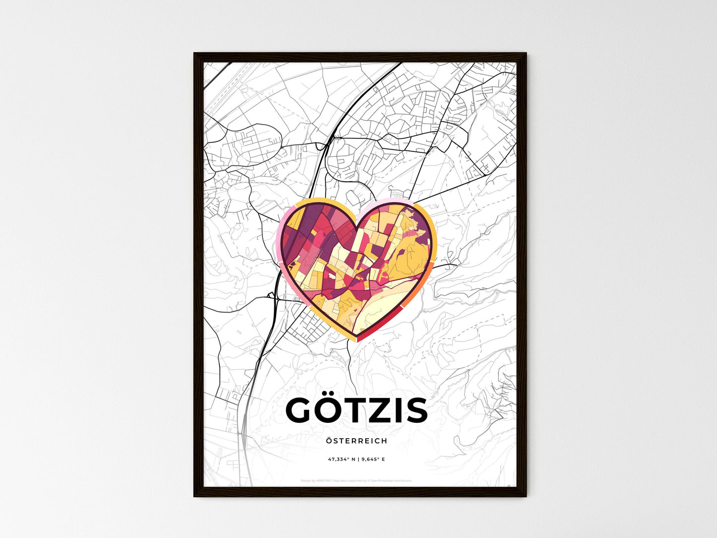 Götzis Austria wedding art map with heart icon