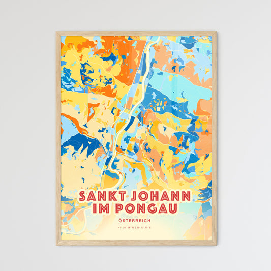 Colorful SANKT JOHANN IM PONGAU AUSTRIA Fine Art Map Blue Orange