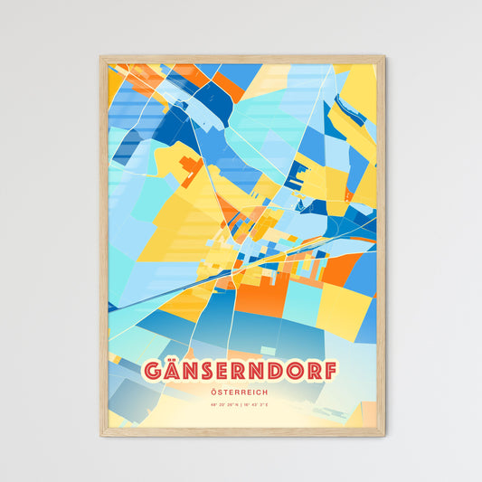 Colorful GÄNSERNDORF AUSTRIA Fine Art Map Blue Orange