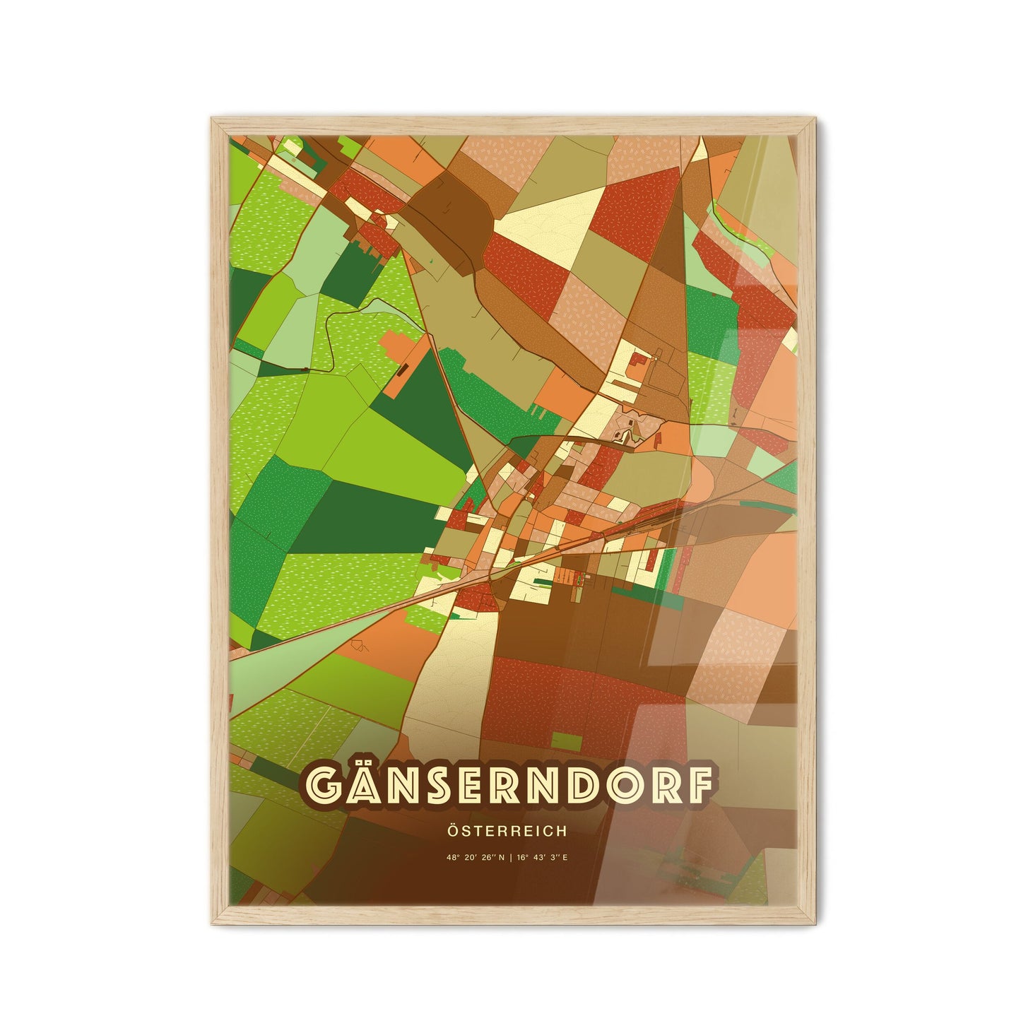 Colorful GÄNSERNDORF AUSTRIA Fine Art Map Farmhouse