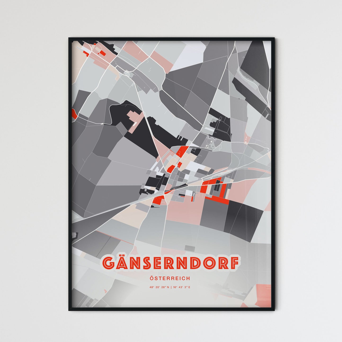 Colorful GÄNSERNDORF AUSTRIA Fine Art Map Modern