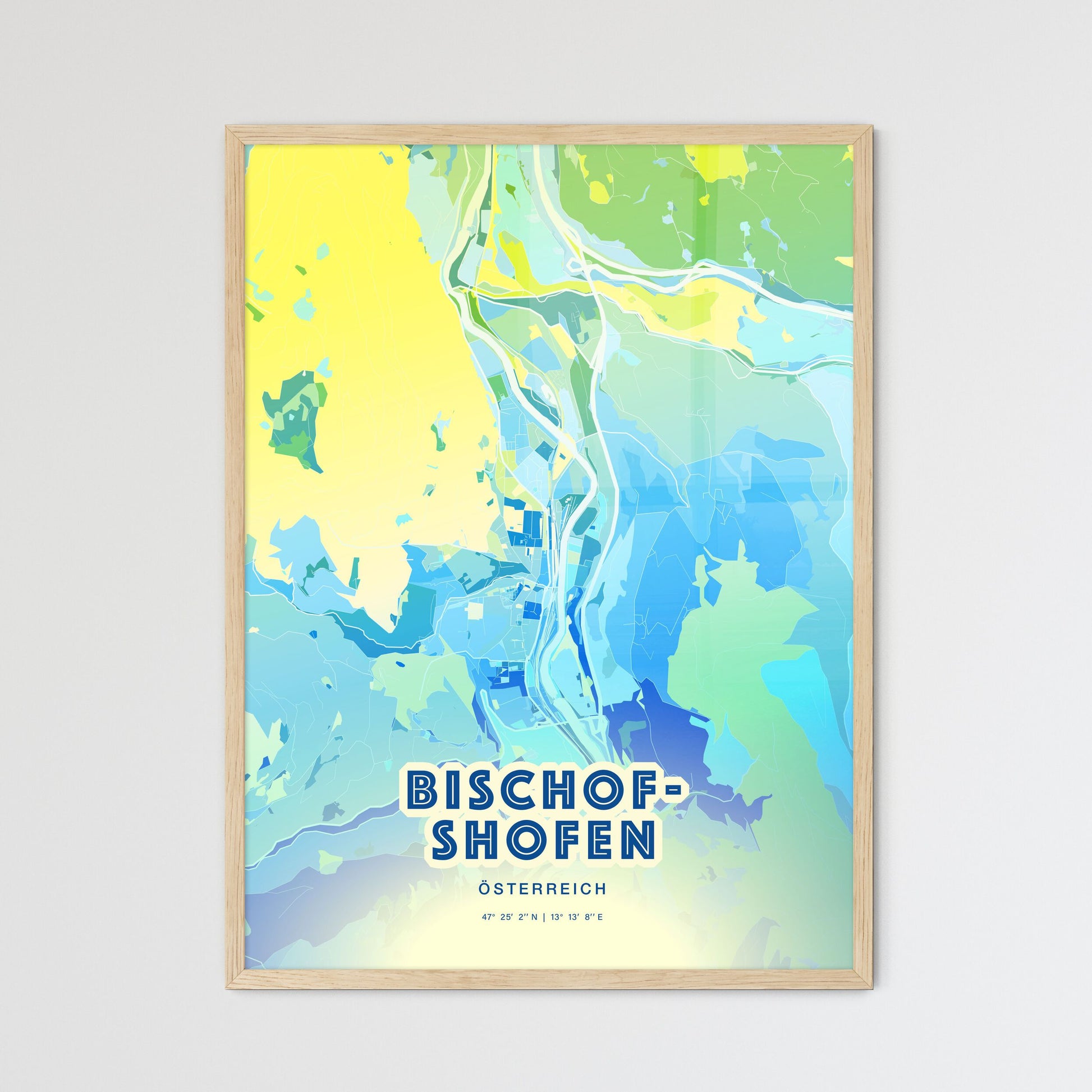 Colorful BISCHOFSHOFEN AUSTRIA Fine Art Map Cool Blue