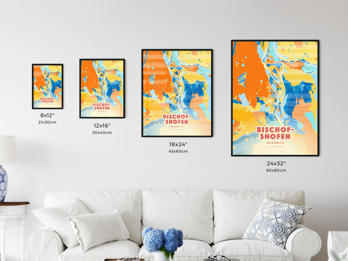 Colorful BISCHOFSHOFEN AUSTRIA Fine Art Map Blue Orange