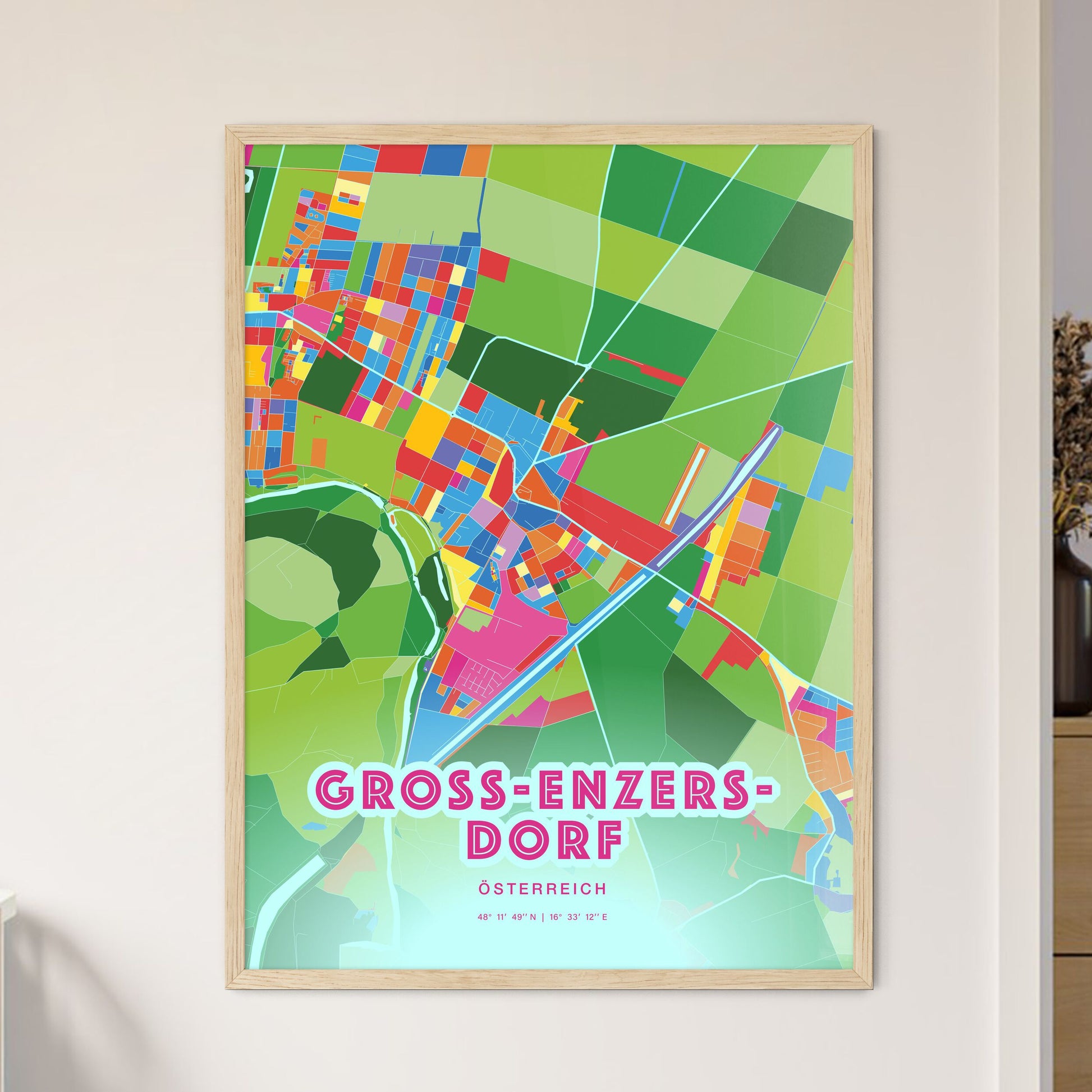 Colorful GROSS-ENZERSDORF AUSTRIA Fine Art Map Crazy Colors