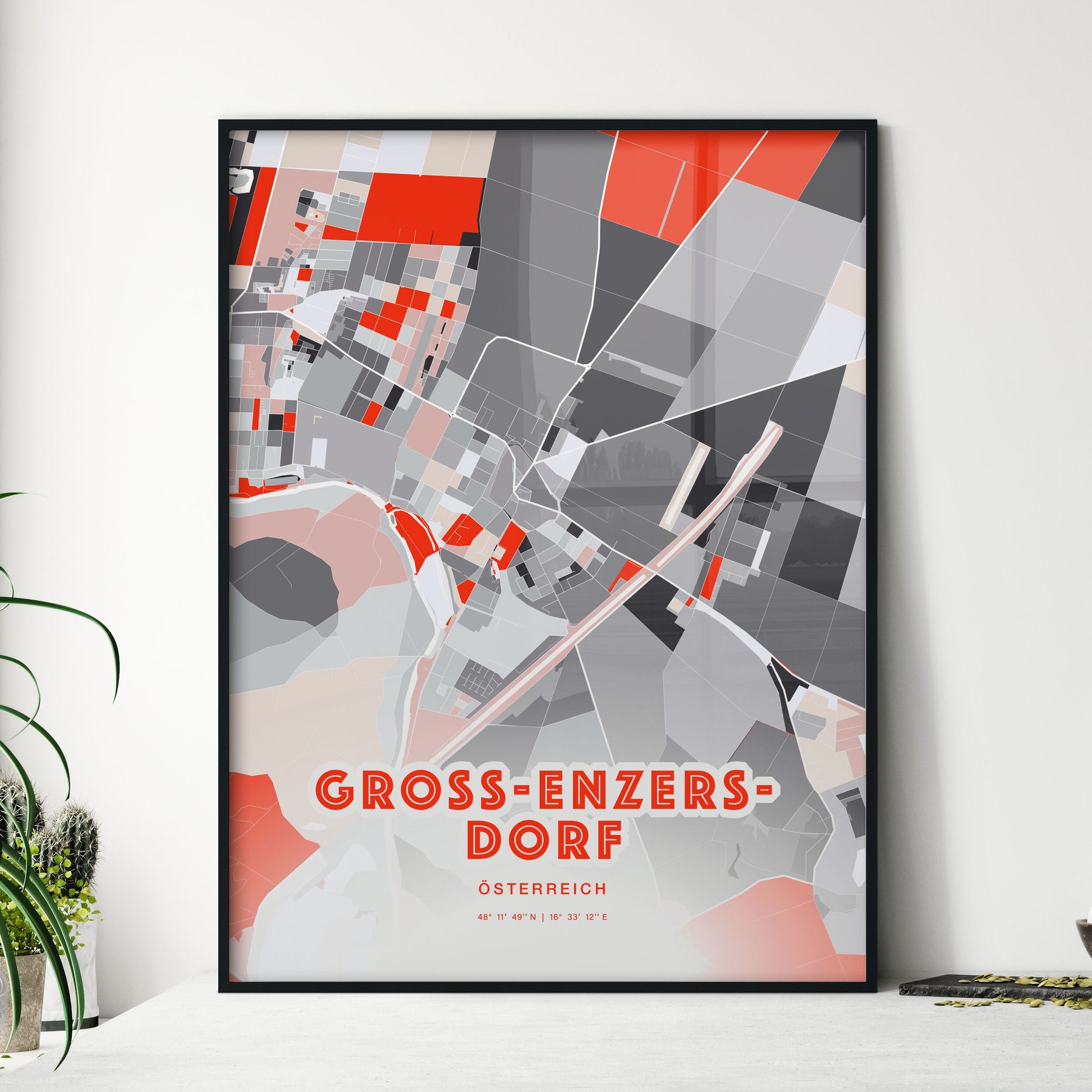 Colorful GROSS-ENZERSDORF AUSTRIA Fine Art Map Modern