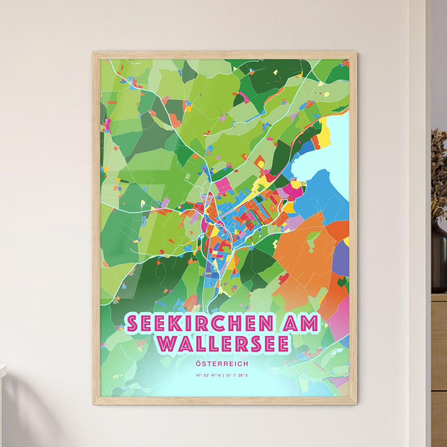 Colorful SEEKIRCHEN AM WALLERSEE AUSTRIA Fine Art Map Crazy Colors